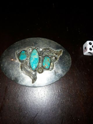 Antique Turquoise And Silver Belt Buckle