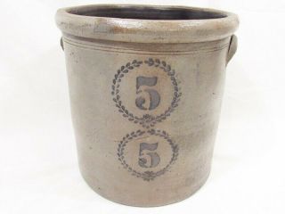 Vintage Stoneware Crock,  5 Gallon,  Unusual Design