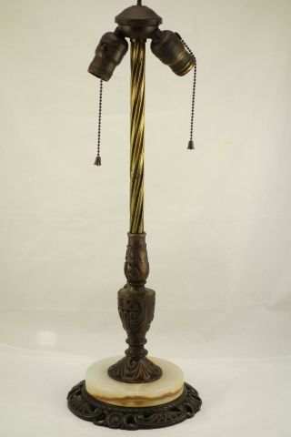 Antique Cast Iron Bronze Art Nouveau Table Lamp Base Slag Or Reverse Paint Shade