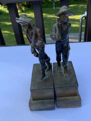 Antique Mark Twain Tom Sawyer Armor Bronze Story Tale Art Book Statue Bookends
