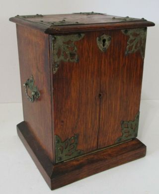 Rare Antique Wooden Arts and Crafts Tea Caddy Brass Accents with Oak 2