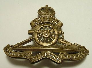 Large Canada Ww2 Royal Canadian Artillery Rca Brass Cap Badge 2 3/4 " Wide