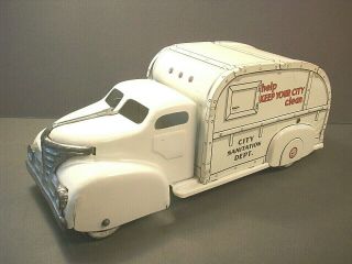 Vintage 1940s - 50s Marx Pressed Steel/litho Tin Toy City Sanitation Truck 13 " Nm