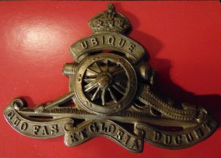 Large Size Canada Ww2 Era Royal Canadian Artillery Rca Brass Cap Badge W Patina
