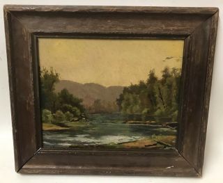 Hudson River School Forest Landscape Antique Painting And Gilt Frame
