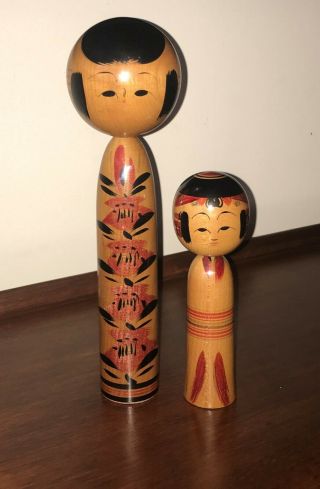 Kokeshi Dolls - 2 Vintage Japanese Wooden Kokeshi Dolls - Signed