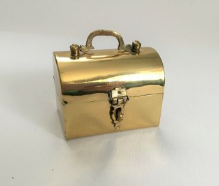 Vintage Mini Hinged Brass Chest,  Latched Trinket Box