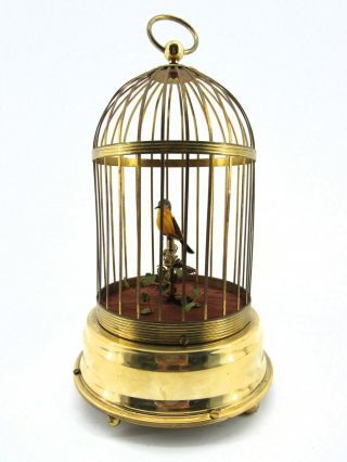 Vintage German Birdcage Music Box With Singing Animated Bird