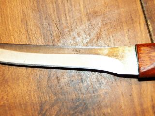 Vintage Wood Handle Fillet Knife w Leather Sheath (Blade Marked 61S - BE) 3