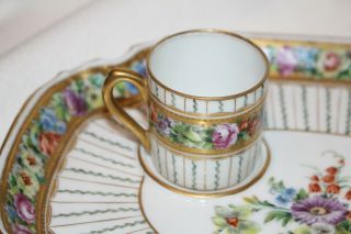 ANTIQUE SEVRES FRANCE PORCELAIN double saucer with 2 cups,  finest quality 3