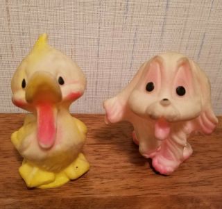 Vintage 1960s Rubber Toys Duck And Dog Squeak Made In Hong Kong