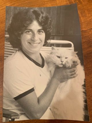 Vintage B&w Photograph Of High School Girl With White Persian Cat