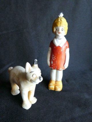 Vintage Bisque Germany Little Orphan Annie And Dog Sandy Comic Nodders Figurines