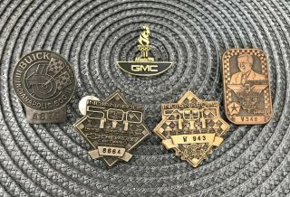 4 Vintage Indy 500 Bronze Pit Badges.  Dodge Buick Chevy.  Car Racing Collectibles