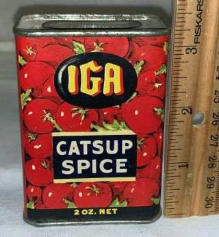 Antique Iga Catsup Ketchup Spice Tin Vintage Tomato Grocery Store Can Chicago Il