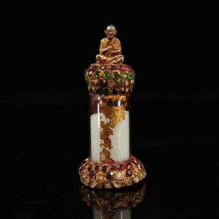 Old Temple Hand - Made Gilt Inlay Gem Buddha Sharipu Sarira Relic Bottle Rn