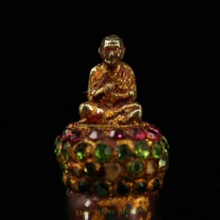 old Temple Hand - made gilt inlay gem Buddha Sharipu Sarira relic bottle RN 2