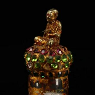 old Temple Hand - made gilt inlay gem Buddha Sharipu Sarira relic bottle RN 3