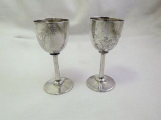 Vintage Chinese Silver Liquor Cups / Goblets / Shots - Flower & Bird