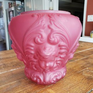 Vintage Glass Ornate Baby Face Cherub Angel Oil Lamp Shade Gwtw Globe Pink Red