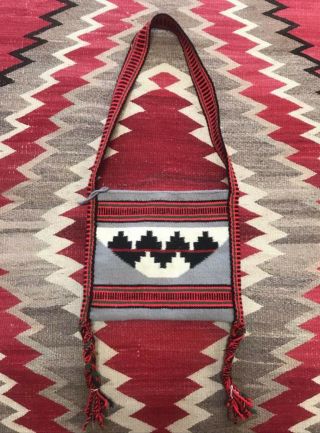 Vintage Navajo Native American Indian Woven Rug Bag With Basket Design