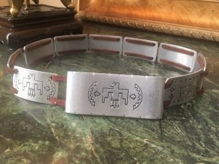 Vintage 1950s Childs Aluminum Indian Concho Belt Red Leather Cording