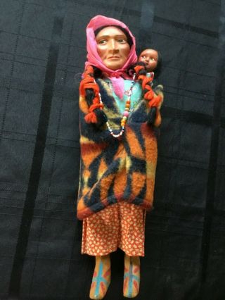 Vintage Skookum (bully Good) Indian Doll W/ Papoose,  12 - 1/2 " Tall W/orig.  Box
