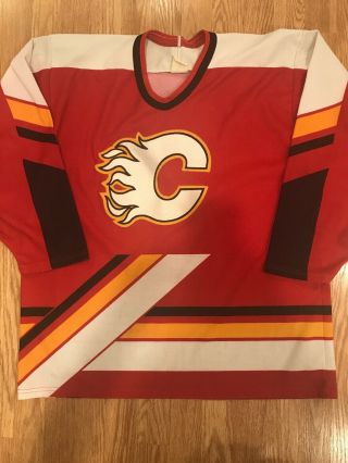 Vtg Ccm Mens Nhl Hockey Calgary Flames Jersey Red Size Large
