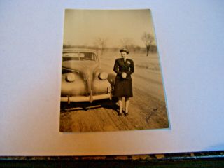 Vintage Black And White Photograph Classy Lady & Old Car
