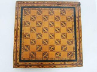 Antique 14 1/2 " Chess Board Tunbridge Ware Marquetry Inlaid Board Vintage