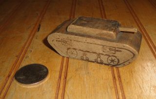 Vintage Antique U.  S.  Army Wooden 3 " Toy Tank Souvenir Of Spartanburg,  Sc