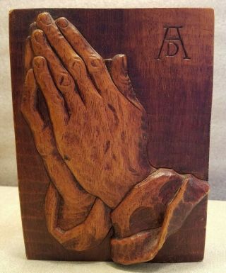 Vintage Single Mid Century Ad Praying Hands Carved Wood Book End 8.  25 " Tall