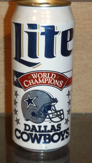 World Champions Dallas Cowboys Miller Lite Pull Tab Beer Can 16oz Bottom Opened