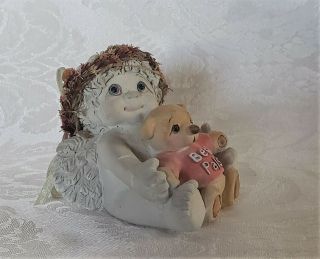 Dreamsicles Best Pals 2.  75 " Ceramic Angel Cherub With Bear Figurine Collectible