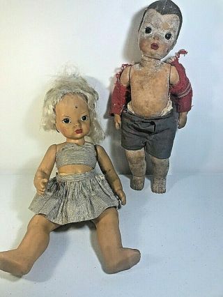 Vintage Terry Lee Doll Creepy Boy Girl Set 1946 - 1947 Naturally Aged Distress 16”