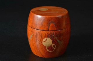 U3005: Japanese Wooden Jewel Pine Gold Lacquer Pattern Tea Caddy Container
