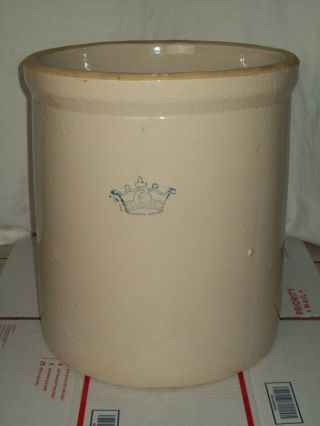 " Antique " 6 Gallon Blue Crown Stoneware Crock Robinson Ransbottom