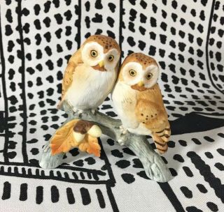 Vintage 1986 Andrea By Sadek Two Owls On Branch Figurine 7666