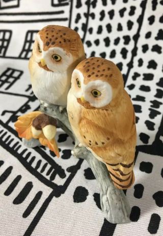 Vintage 1986 Andrea by Sadek Two Owls on Branch Figurine 7666 2