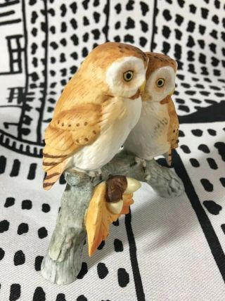 Vintage 1986 Andrea by Sadek Two Owls on Branch Figurine 7666 3