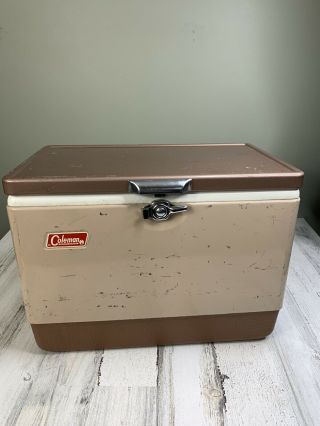 Vintage Colema Cooler Brown Tan Metal 22x13x16 Scratches Discounted