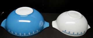 Vintage Pyrex Snowflake Blue Garland 4 Pc.  Cinderella Mixing Bowl Set 441 - 444 2