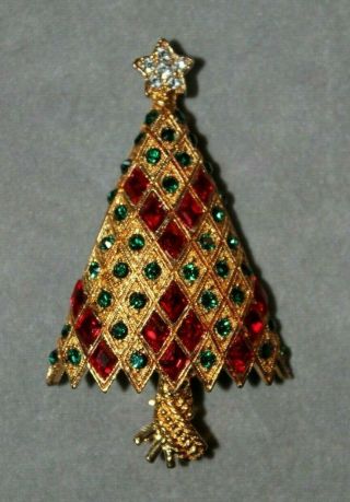 Vintage Eisenberg Ice Signed Christmas Tree Brooch Pin Crystal Rhinestone Large