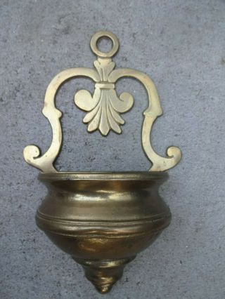 Vintage German Brass Holy Water Font Stylized French Lily Fleur - De - Lis