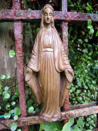 Virgin Mary Vintage Carved Wooden Statue Figure 9 3/4 " Tall Incense Cedar