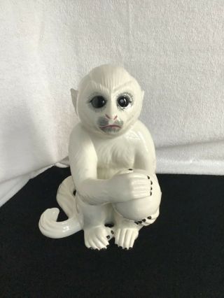 White Porcelain Capuchin Monkey Holding Ball