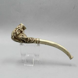 Collectable China Miao Silver Hand - Carved Dragon Head Noble Rare Cigarette Mouth