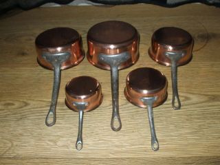 Vintage French Set 5 Copper Cuisine Sauce Reducing Garlic Spice Herb Pans