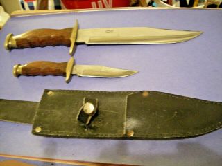 Stainless Steel Hunting Knife Made In Pakistan W/wood And Brass Handle & Sheath