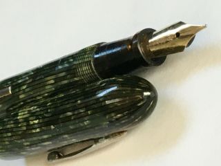 Vintage Conklin Fountain Pen Green Stripes No Cap Band 14k Flex Nib